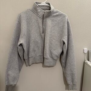 TNA Heather Gray CozyAF Zip-Up Crop Top
